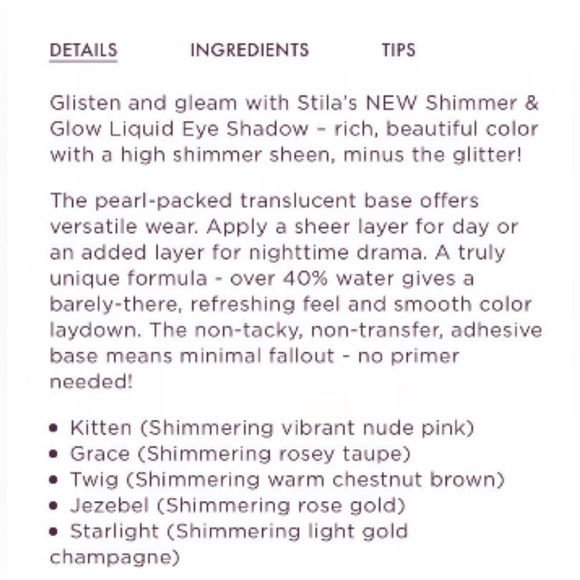 Stila Shimmer & Glow Liquid Eye Shadow 🎀 NIB 🎀 LIMITED EDITION - Picture 6 of 7